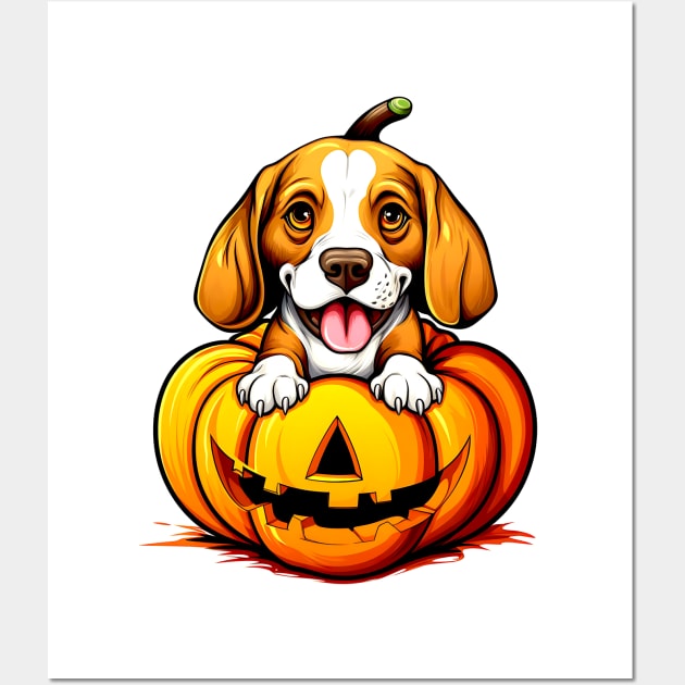 Beagle Dog inside Pumpkin #1 Wall Art by Chromatic Fusion Studio